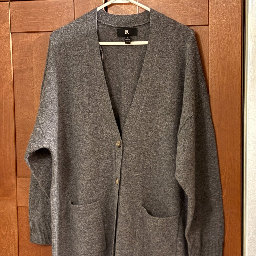 Banana Republic Woman  Sz L100% Cashmere Button Down Sweater Cardigan Grey $190